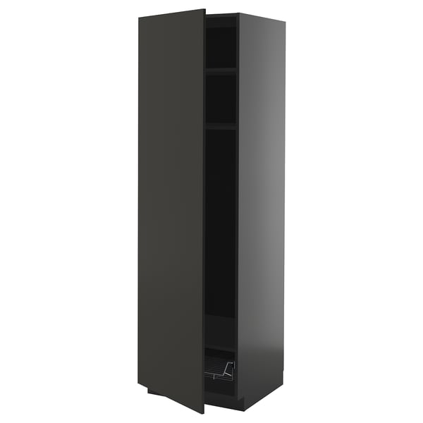 METOD high cabinet w shelves/wire basket, black-grey/Nickebo matt anthracite, 60x60x200 cm