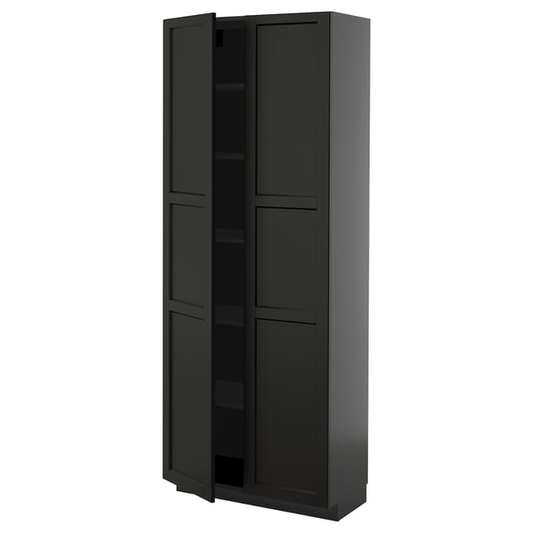 METOD high cabinet with shelves, black-grey/Lerhyttan black stained, 80x37x200 cm