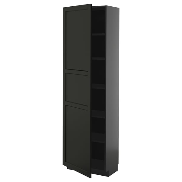 METOD high cabinet with shelves, black-grey/Lerhyttan black stained, 60x37x200 cm