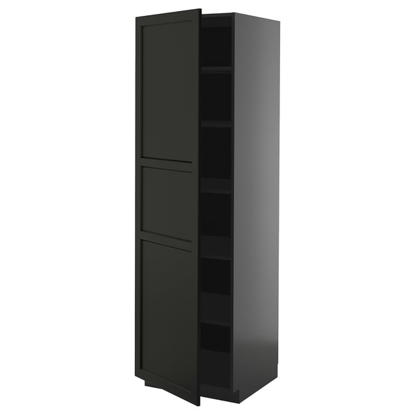 METOD high cabinet with shelves, black-grey/Lerhyttan black stained, 60x60x200 cm