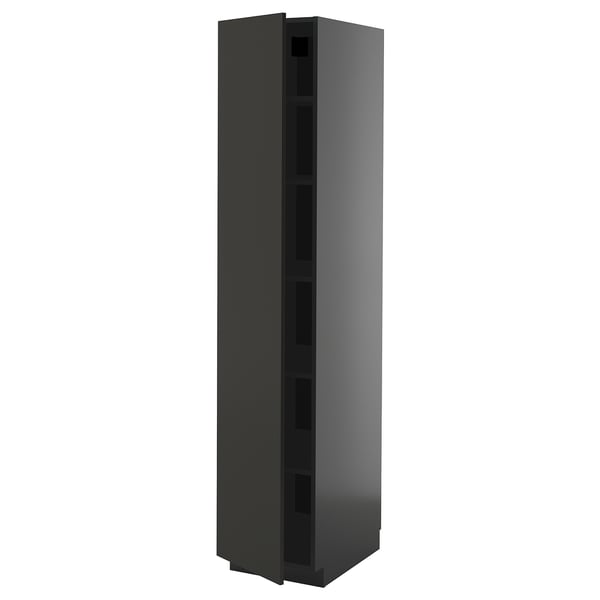 METOD high cabinet with shelves, black-grey/Nickebo matt anthracite, 40x60x200 cm