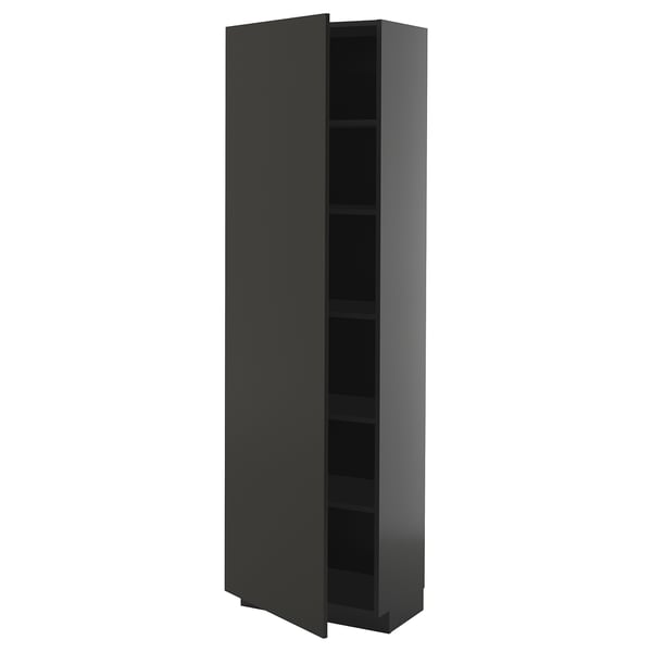 METOD high cabinet with shelves, black-grey/Nickebo matt anthracite, 60x37x200 cm