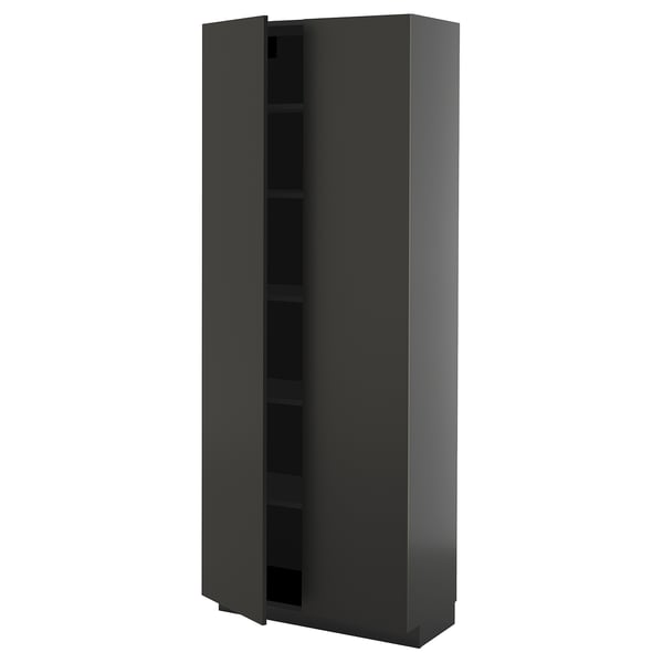 METOD high cabinet with shelves, black-grey/Nickebo matt anthracite, 80x37x200 cm