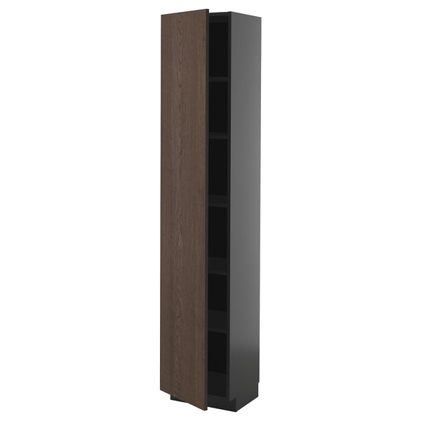 METOD high cabinet with shelves, black-grey/Sinarp brown, 40x37x200 cm