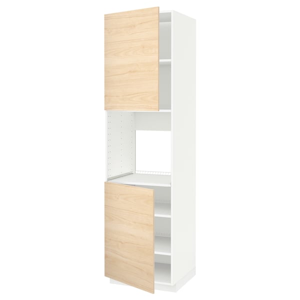 METOD high cab f oven w 2 doors/shelves, white/Askersund light ash effect, 60x60x220 cm