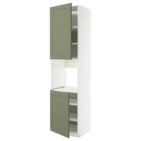 METOD high cab f oven w 2 doors/shelves, white/Axstad grey-green, 60x60x240 cm