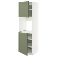 METOD high cab f oven w 2 doors/shelves, white/Axstad grey-green, 60x60x200 cm