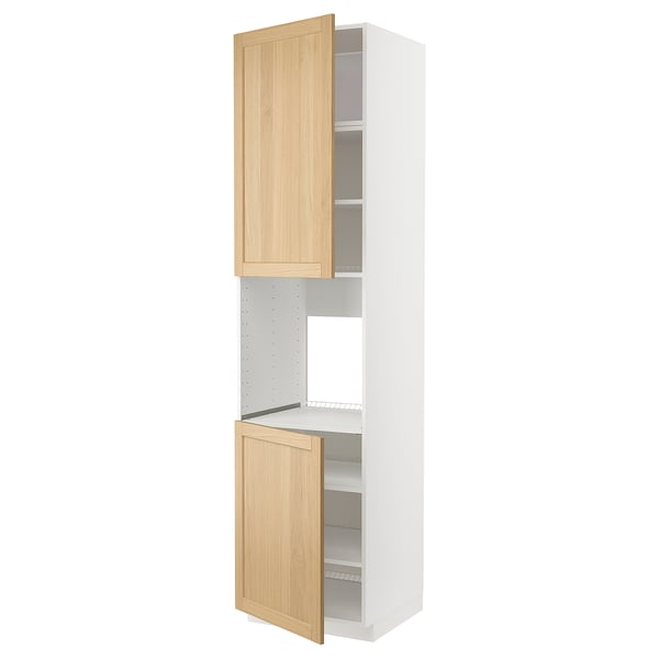 METOD high cab f oven w 2 doors/shelves, white/Forsbacka oak, 60x60x240 cm