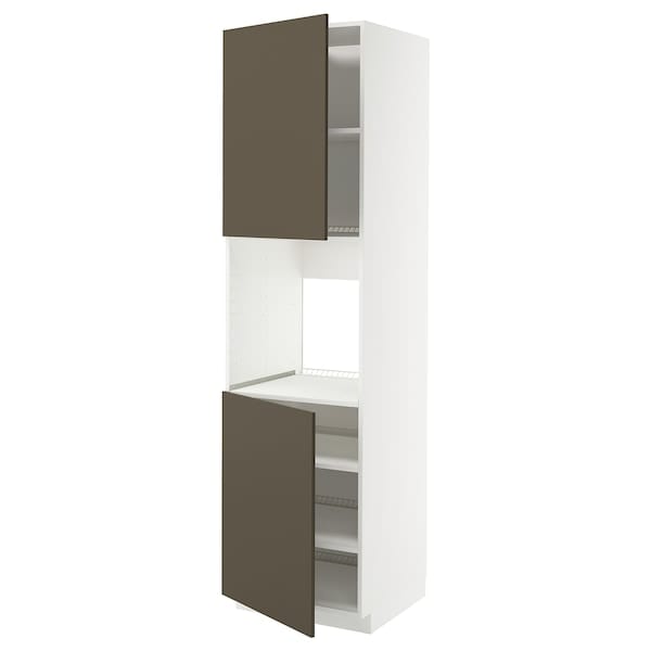 Ikea METOD - High cab f oven w 2 doors/shelves, white/Havstorp brown-beige, 60x60x220 cm
