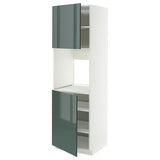 METOD high cab f oven w 2 doors/shelves, white/Kallarp high-gloss dark grey-green, 60x60x200 cm
