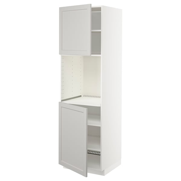 METOD high cab f oven w 2 doors/shelves, white/Lerhyttan light grey, 60x60x200 cm
