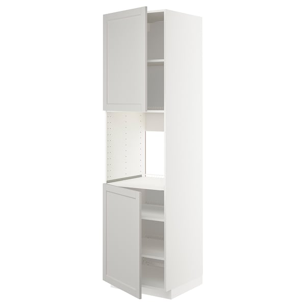 METOD high cab f oven w 2 doors/shelves, white/Lerhyttan light grey, 60x60x220 cm
