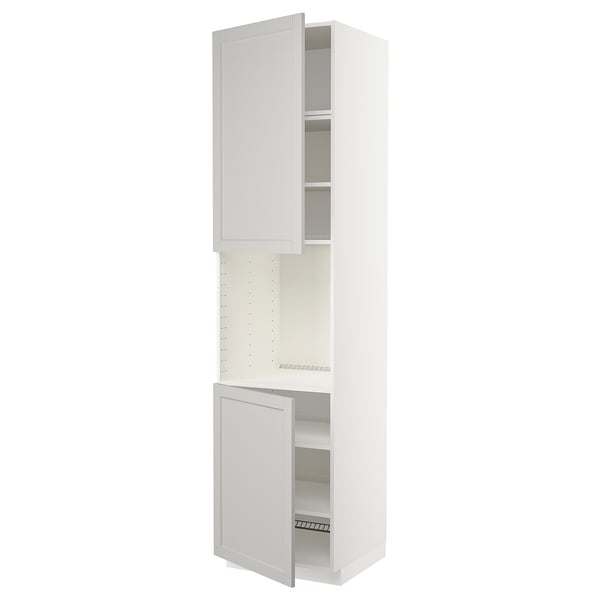 METOD high cab f oven w 2 doors/shelves, white/Lerhyttan light grey, 60x60x240 cm