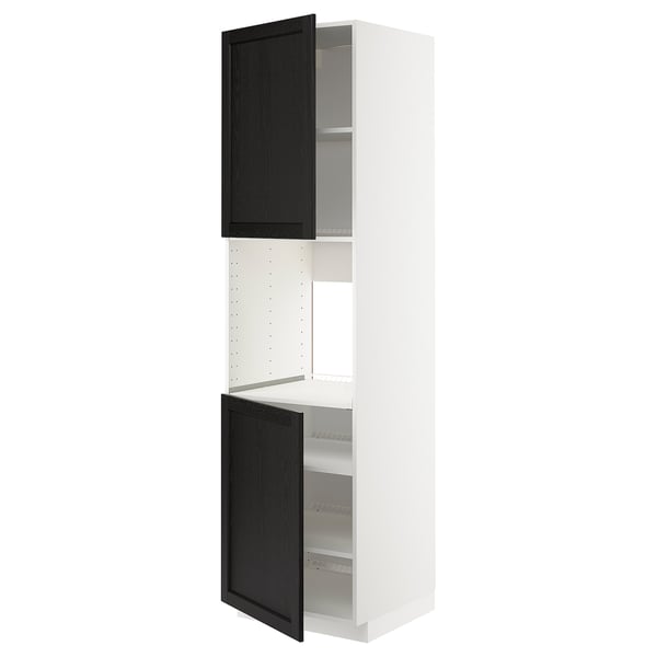 METOD high cab f oven w 2 doors/shelves, white/Lerhyttan black stained, 60x60x220 cm