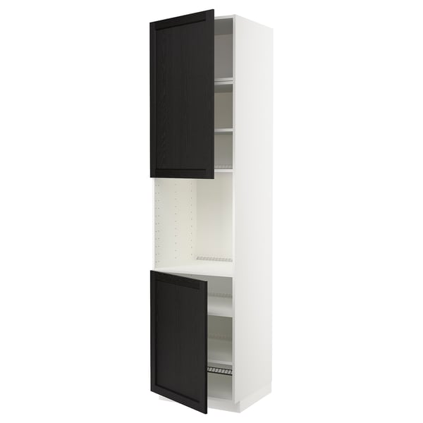 METOD high cab f oven w 2 doors/shelves, white/Lerhyttan black stained, 60x60x240 cm