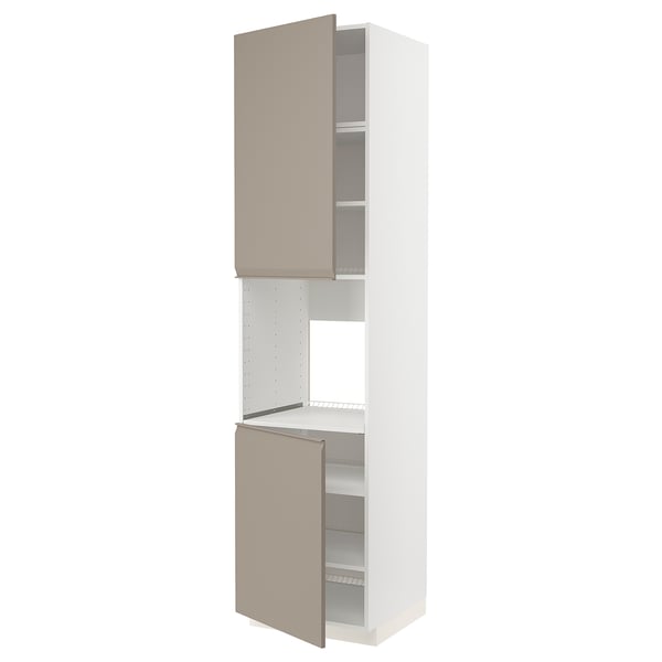 METOD high cab f oven w 2 doors/shelves, white/Upplöv matt dark beige, 60x60x240 cm