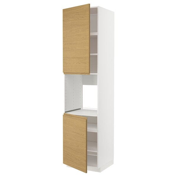 Ikea METOD - High cab f oven w 2 doors/shelves, white/Voxtorp oak effect, 60x60x240 cm