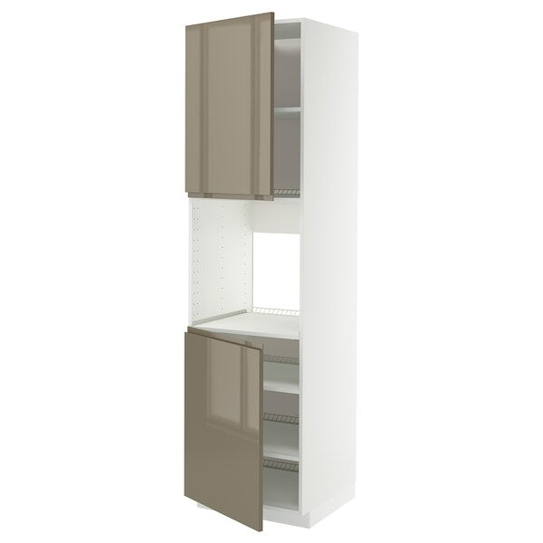 METOD high cab f oven w 2 doors/shelves, white/Voxtorp high-gloss dark grey-brown, 60x60x220 cm