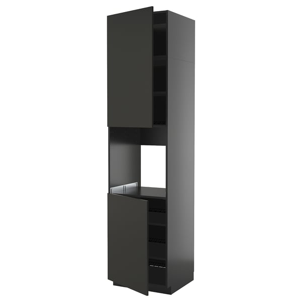 METOD high cab f oven w 2 doors/shelves, black-grey/Nickebo matt anthracite, 60x60x240 cm
