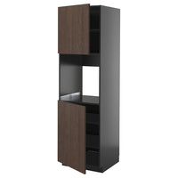 METOD high cab f oven w 2 doors/shelves, black-grey/Sinarp brown, 60x60x200 cm
