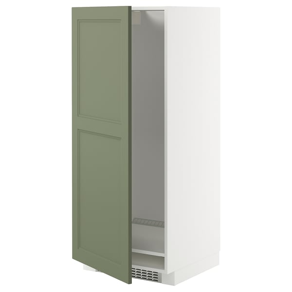 METOD high cabinet for fridge/freezer, white/Axstad grey-green, 60x60x140 cm