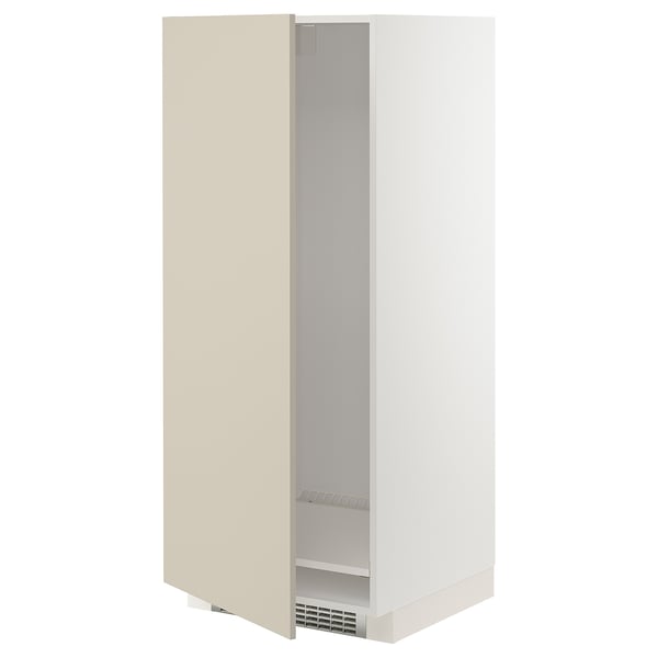 METOD high cabinet for fridge/freezer, white/Havstorp beige, 60x60x140 cm