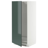 METOD high cabinet for fridge/freezer, white/Kallarp high-gloss dark grey-green, 60x60x140 cm