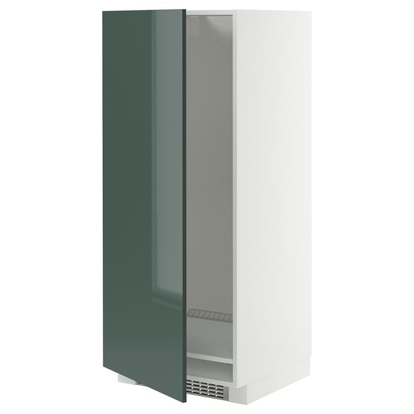 METOD high cabinet for fridge/freezer, white/Kallarp high-gloss dark grey-green, 60x60x140 cm