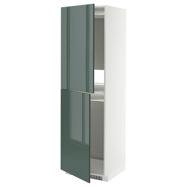METOD high cabinet for fridge/freezer, white/Kallarp high-gloss dark grey-green, 60x60x200 cm