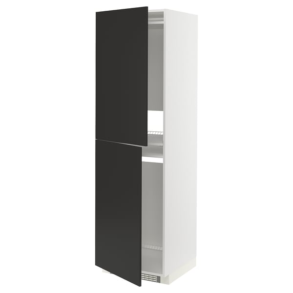 METOD high cabinet for fridge/freezer, white/Nickebo matt anthracite, 60x60x200 cm