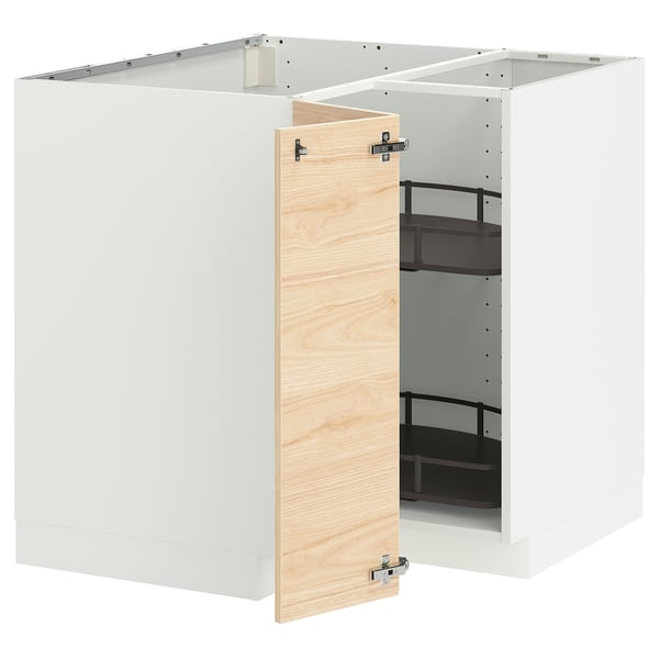 METOD corner base cabinet with carousel, white/Askersund light ash effect, 88x88 cm