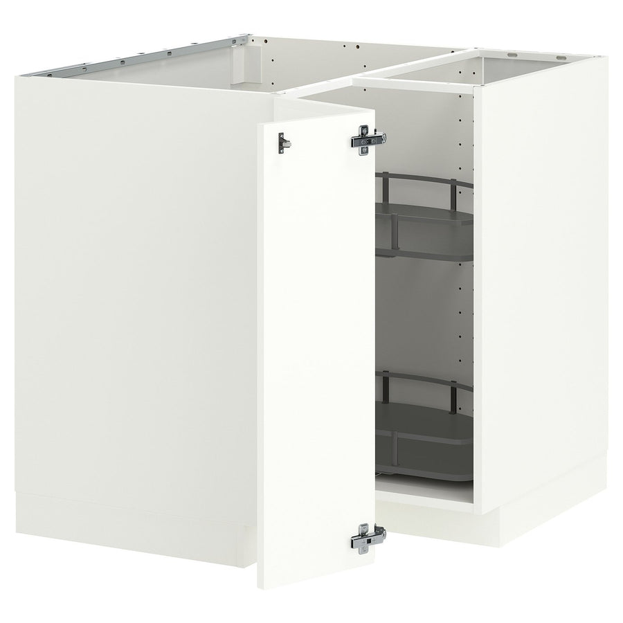 METOD corner base cabinet with carousel, white/Aspudden matt white, 88x88 cm