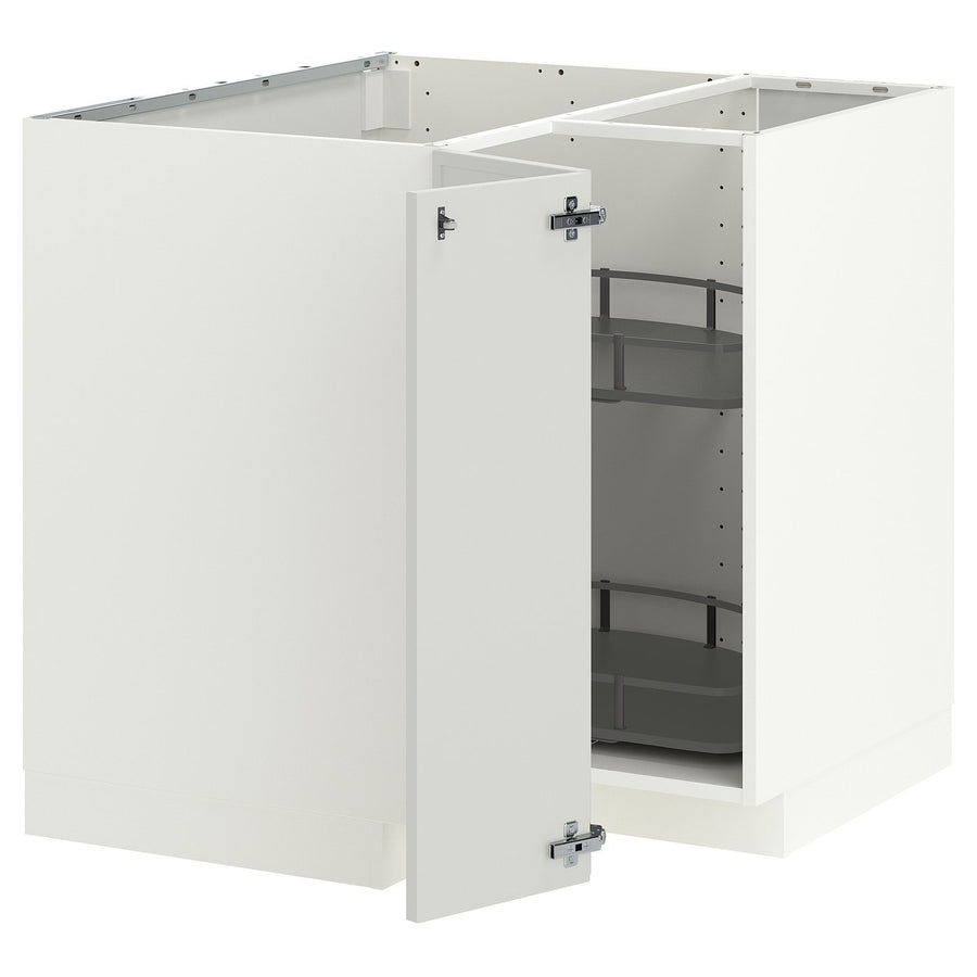 METOD corner base cabinet with carousel, white/Aspudden light grey, 88x88 cm