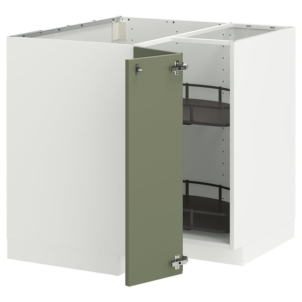 METOD corner base cabinet with carousel, white/Axstad grey-green, 88x88 cm