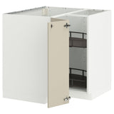 METOD corner base cabinet with carousel, white/Havstorp beige, 88x88 cm