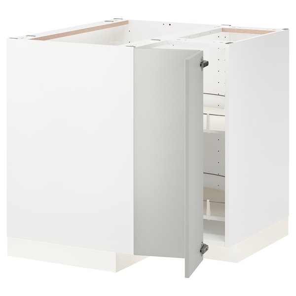 METOD - Corner base cabinet with carousel, white/Havstorp light grey, 88x88 cm