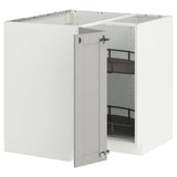 METOD corner base cabinet with carousel, white/Lerhyttan light grey, 88x88 cm