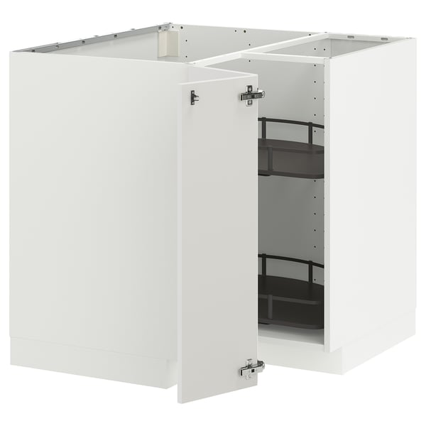 METOD corner base cabinet with carousel, white/Ringhult light grey, 88x88 cm