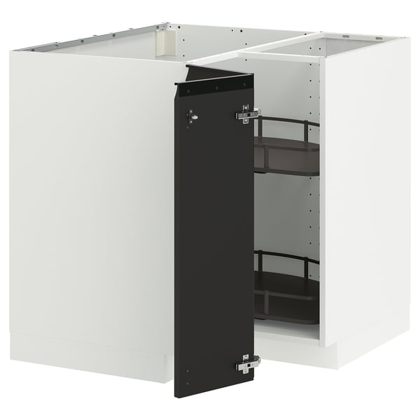 METOD corner base cabinet with carousel, white/Upplöv matt anthracite, 88x88 cm