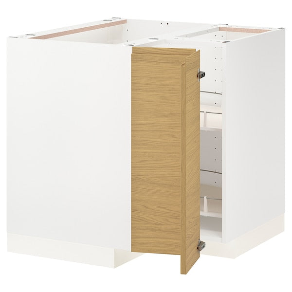 METOD - Corner base cabinet with carousel, white/Voxtorp oak effect, 88x88 cm