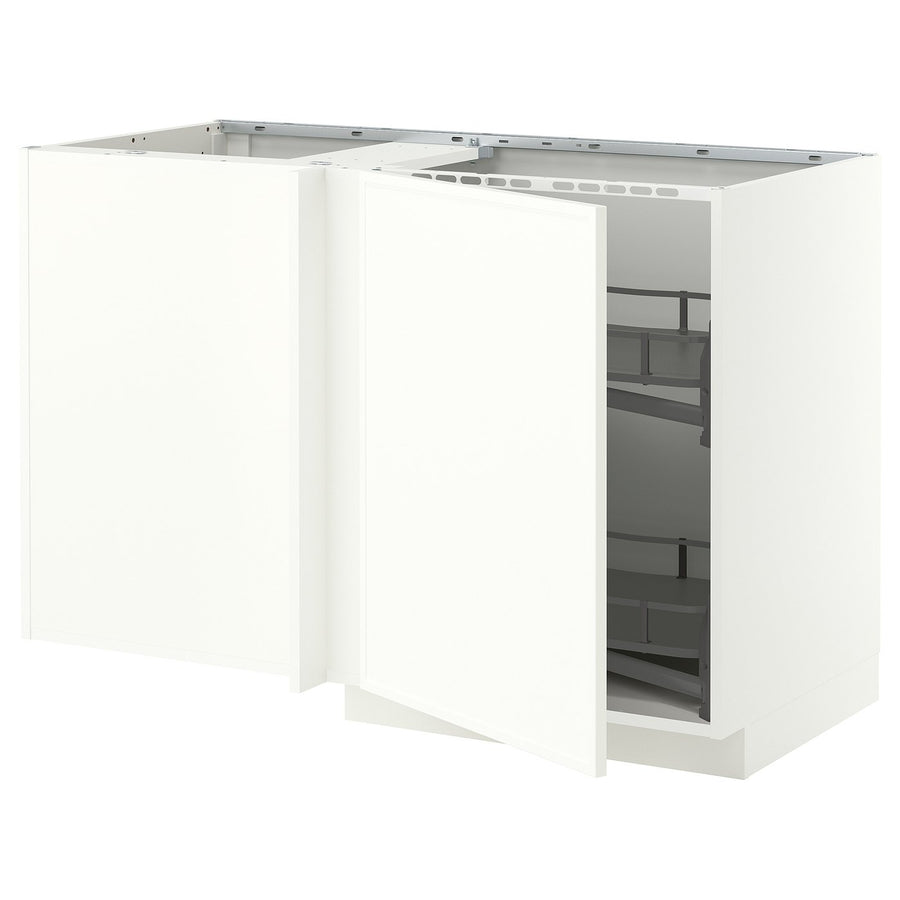METOD corner base cab w pull-out fitting, white/Aspudden matt white, 128x68 cm