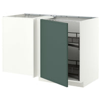 METOD corner base cab w pull-out fitting, white/Aspudden dark grey-green, 128x68 cm