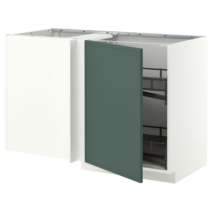 METOD corner base cab w pull-out fitting, white/Aspudden dark grey-green, 128x68 cm