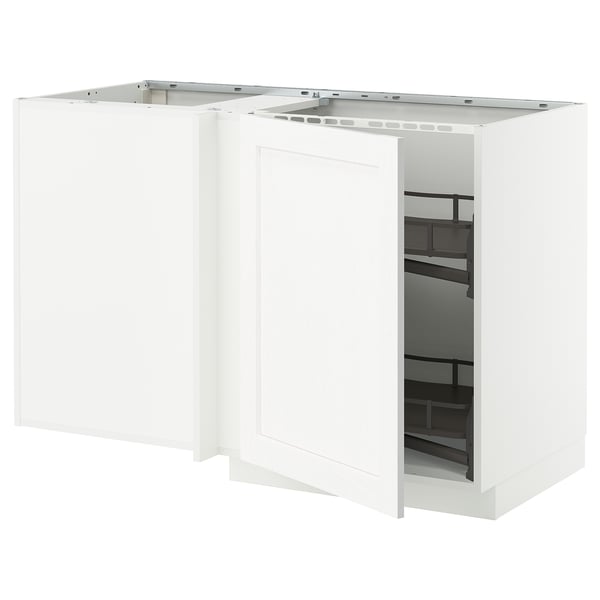 METOD corner base cab w pull-out fitting, white Enköping/white wood effect, 128x68 cm