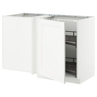METOD corner base cab w pull-out fitting, white Enköping/white wood effect, 128x68 cm