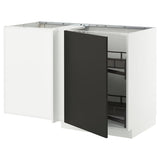 METOD corner base cab w pull-out fitting, white/Nickebo matt anthracite, 128x68 cm