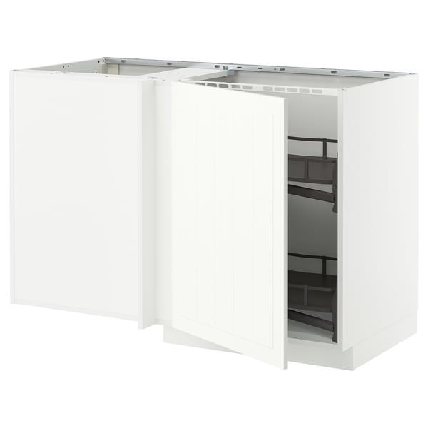 METOD corner base cab w pull-out fitting, white/Stensund white, 128x68 cm