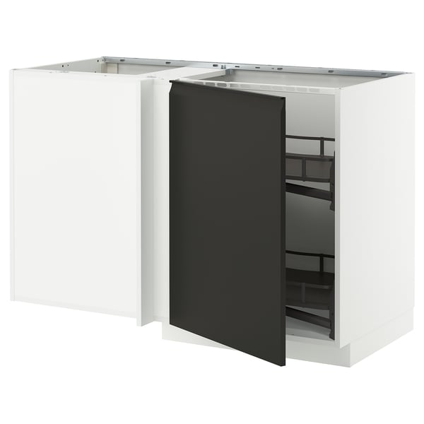 METOD corner base cab w pull-out fitting, white/Upplöv matt anthracite, 128x68 cm