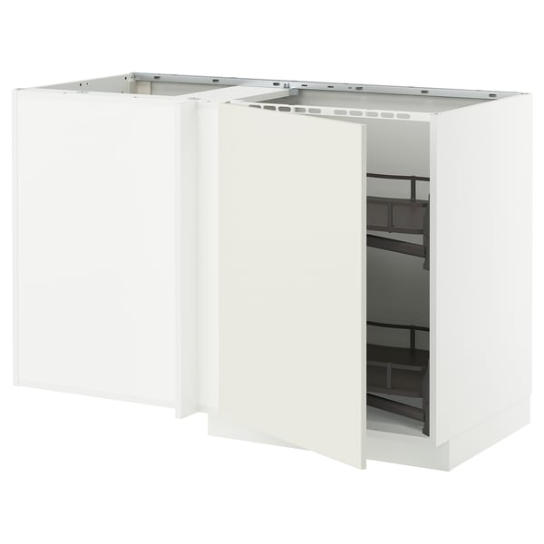 METOD corner base cab w pull-out fitting, white/Veddinge white, 128x68 cm