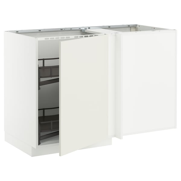 METOD corner base cab w pull-out fitting, white/Veddinge white, 128x68 cm